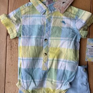 Tommy Bahama Kids Plaid Shirt in Blue, Green, and Yellow